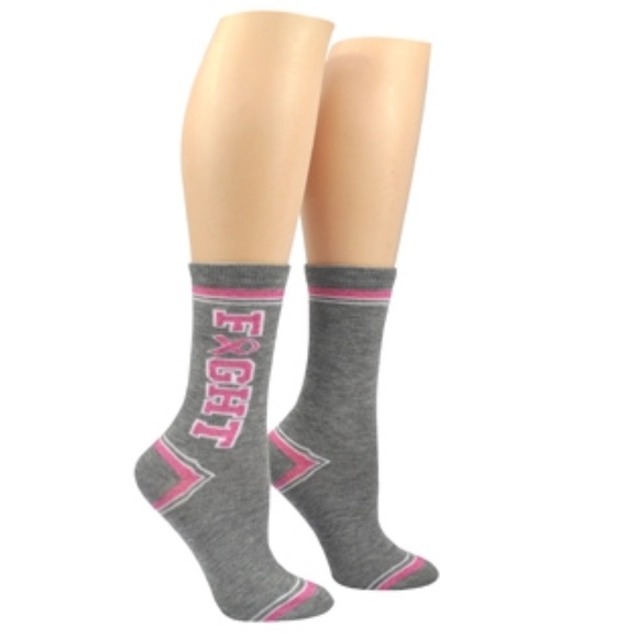 Pink Ribbon Breast Cancer FIGHT Crew Socks - Picture 4 of 5